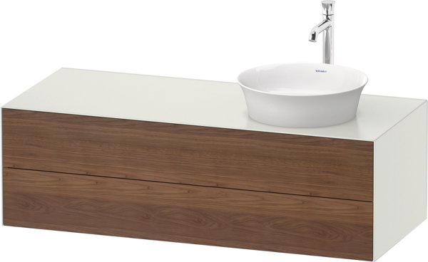 Bild von Duravit White Tulip, Waschtischunterbau wandhängend, Breite 1300 x Tiefe 550mm, mit 2 Schubkästen, mit Tip-on Technik, WT4987R, Farbe: Korpus: Weiß Seidenmatt, Front: Amerikanischer Nussbaum Massiv