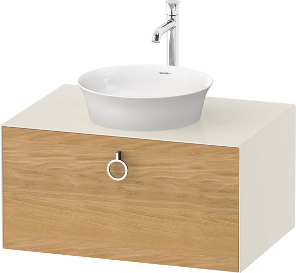 Bild von Duravit White Tulip, Waschtischunterbau wandhängend, Breite 800 x Tiefe 550mm, mit 1x Auszug, mit Griff, WT49800, Farbe: Korpus: Nordic Weiß Hochglanz, Front: Eiche Natur Massiv