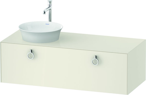Bild von Duravit White Tulip, Waschtischunterbau wandhängend, Breite 1300 x Tiefe 550mm, mit 1x Auszug, mit Griff, WT4982L, Farbe: Nordic Weiß Hochglanz