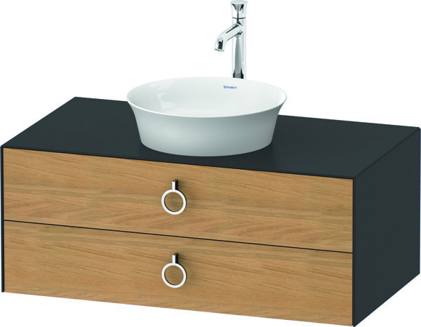 Bild von Duravit White Tulip, Waschtischunterbau wandhängend, Breite 1000 x Tiefe 550mm, mit 2 Schubkästen, mit Griff, WT49910, Farbe: Korpus: Graphit Seidenmatt, Front: Eiche Natur Massiv