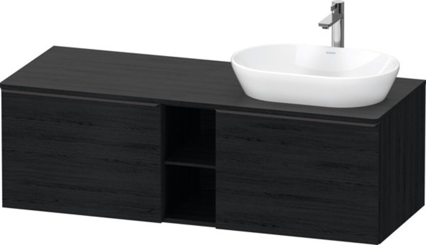 Bild von Duravit D-Neo, Waschtischunterbau wandhängend (Ausschnitt rechts), Breite 1400 x Tiefe 550mm, 2x Auszüge, 1x offenes Fach, mit Griff, DE4950R, Farbe: Eiche Schwarz