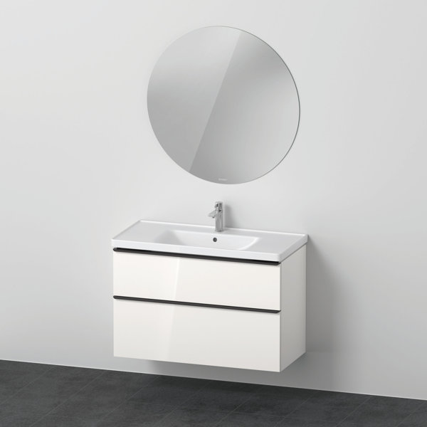 Bild von D-Neo Möbel-Set, Möbelwaschtisch mit Waschtischunterschrank wandhängend und LED Spiegel (rund), 1000x2000mm, DE01110, Farbe: Weiß Hochglanz Dekor