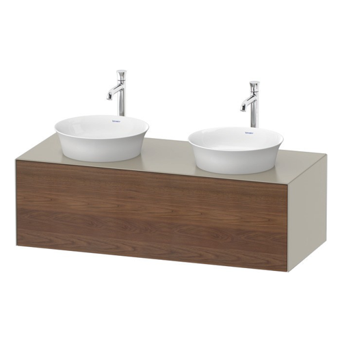 Bild von Eleganter Duravit White Tulip Konsolenwaschtischunterbau in Nussbaum und Taupe