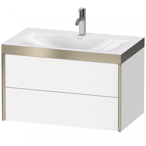 Bild von Duravit XViu 4615 Möbelwaschtisch c-bonded, mit 1 Hahnloch, mit Unterbau wandhängend, 2 Schubkästen, 800x480, Farbe (Front/Korpus): champagner matt/weiß hochglanz.
