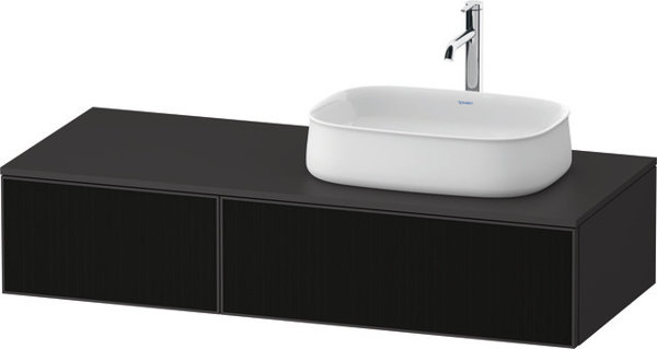 Bild von Duravit Zencha Konsolenwaschtischunterbau, 1300x550mm, 2 Auszüge, 1 Ausschnitt rechts, ZE48170, Farbe (Front/Korpus): Front: Schwarz Linienstruktur (Glas)/Korpus: Graphit supermatt