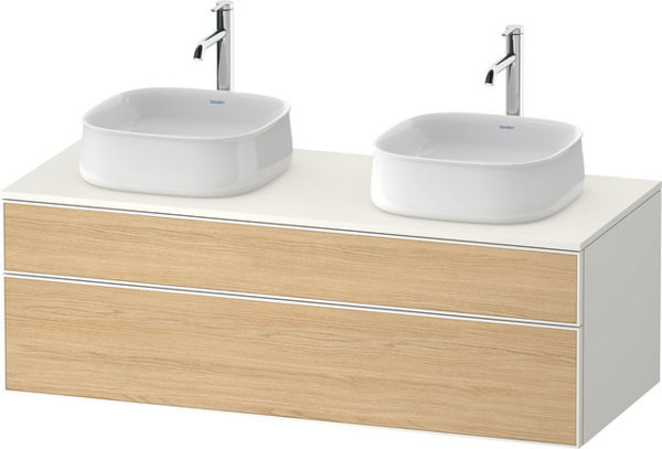 Bild von Duravit Zencha Konsolenwaschtischunterbau, 1300x550mm, 1 Auszug, 1 Schubkasten, 2 Ausschnitte , ZE4823B, Farbe (Front/Korpus): Front: Eiche Natur/Korpus: Weiss supermatt