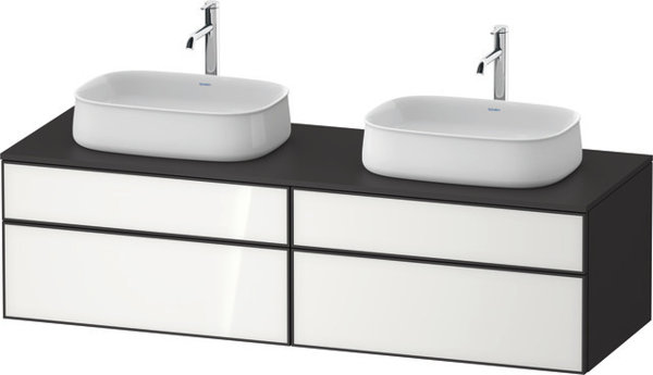 Bild von Duravit Zencha Konsolenwaschtischunterbau, 1600x550mm, 2 Auszüge, 2 Schubkästen, 2 Ausschnitte, ZE4825, Farbe (Front/Korpus): Front: Weiss (Glas)/Korpus: Graphit supermatt