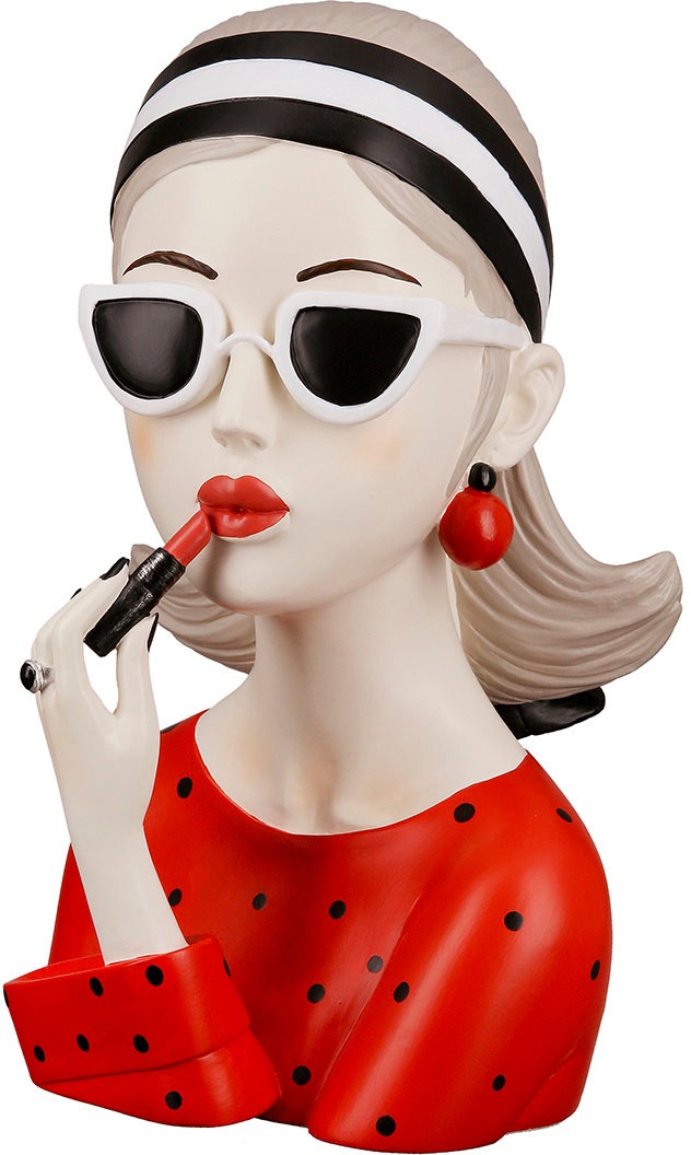 Bild von GILDE Dekofigur LADY MIT ROTEM LIPPENSTIFT Figur - rot - Kunstharz - H. 26cm - Deko (1 Stück), Große Dekoskulptur Frau - Elegante Figur für Ihr Zuhause