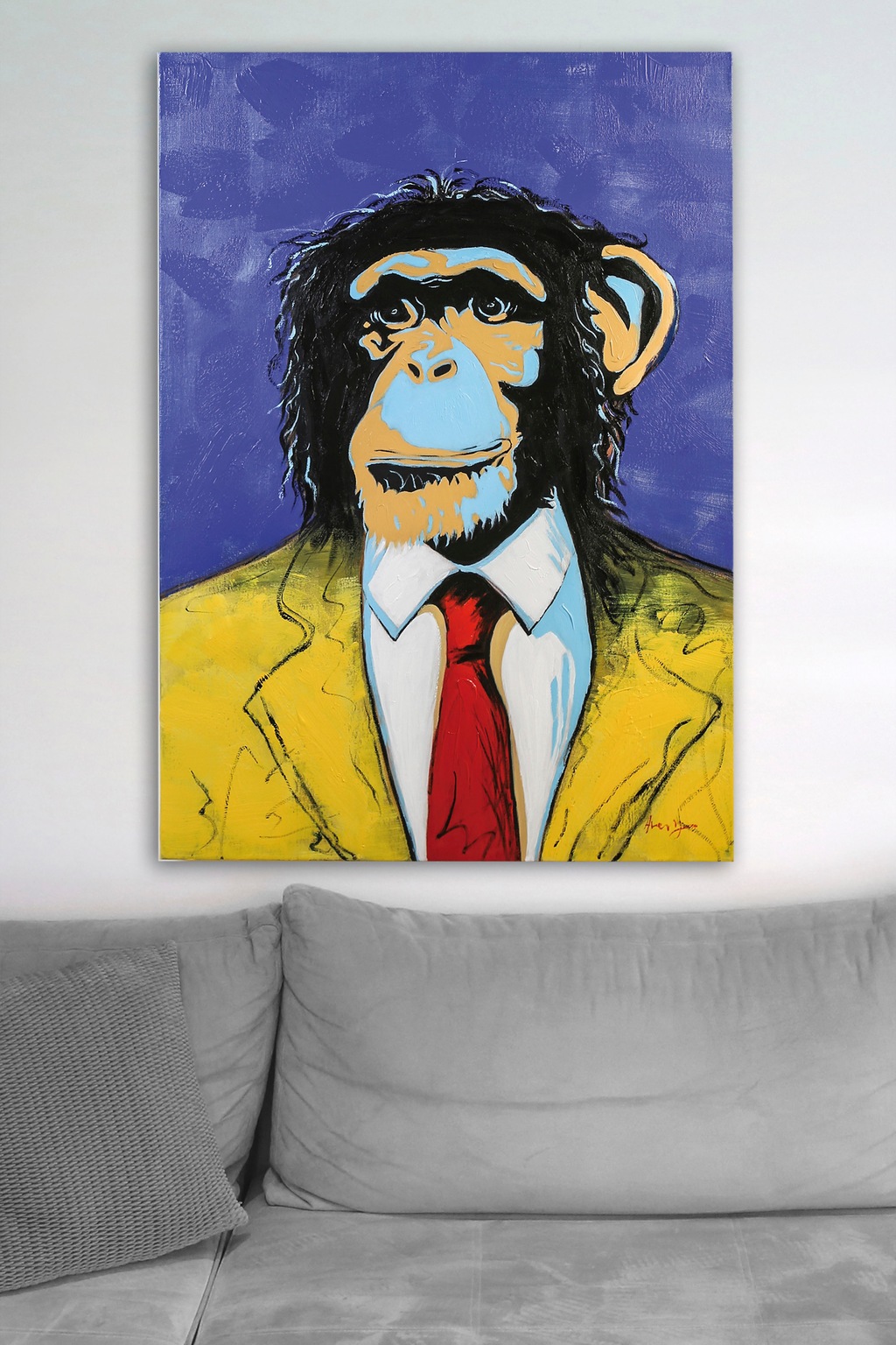 Bild von Casablanca Bild Wandbild XXL Affe Pop Art - Wanddekoration Monkey Street Art - Deko Wohnzimmer Farbe: Blau/Gelb - 70 x 100 cm