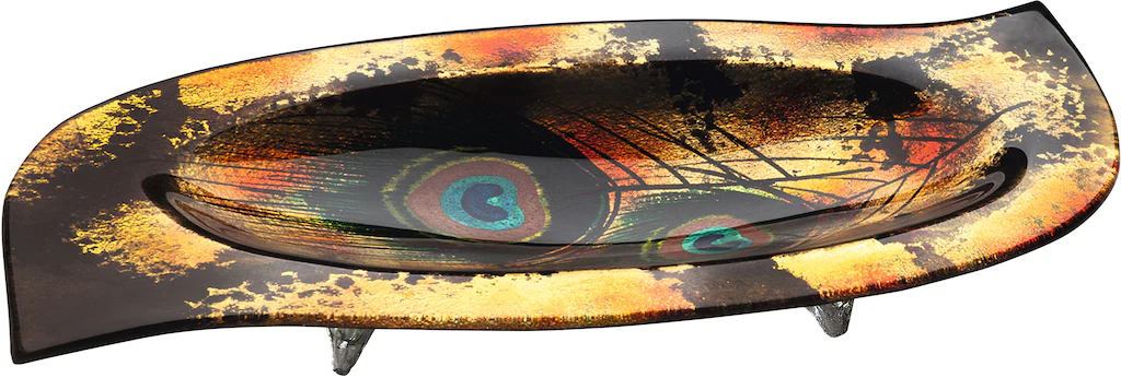 Bild von Dekoschale CASABLANCA BY GILDE "Peacock", braun (braun, goldfarben), B:55cm H:7cm T:28cm, Glas, Dekoschalen, handgefertigt