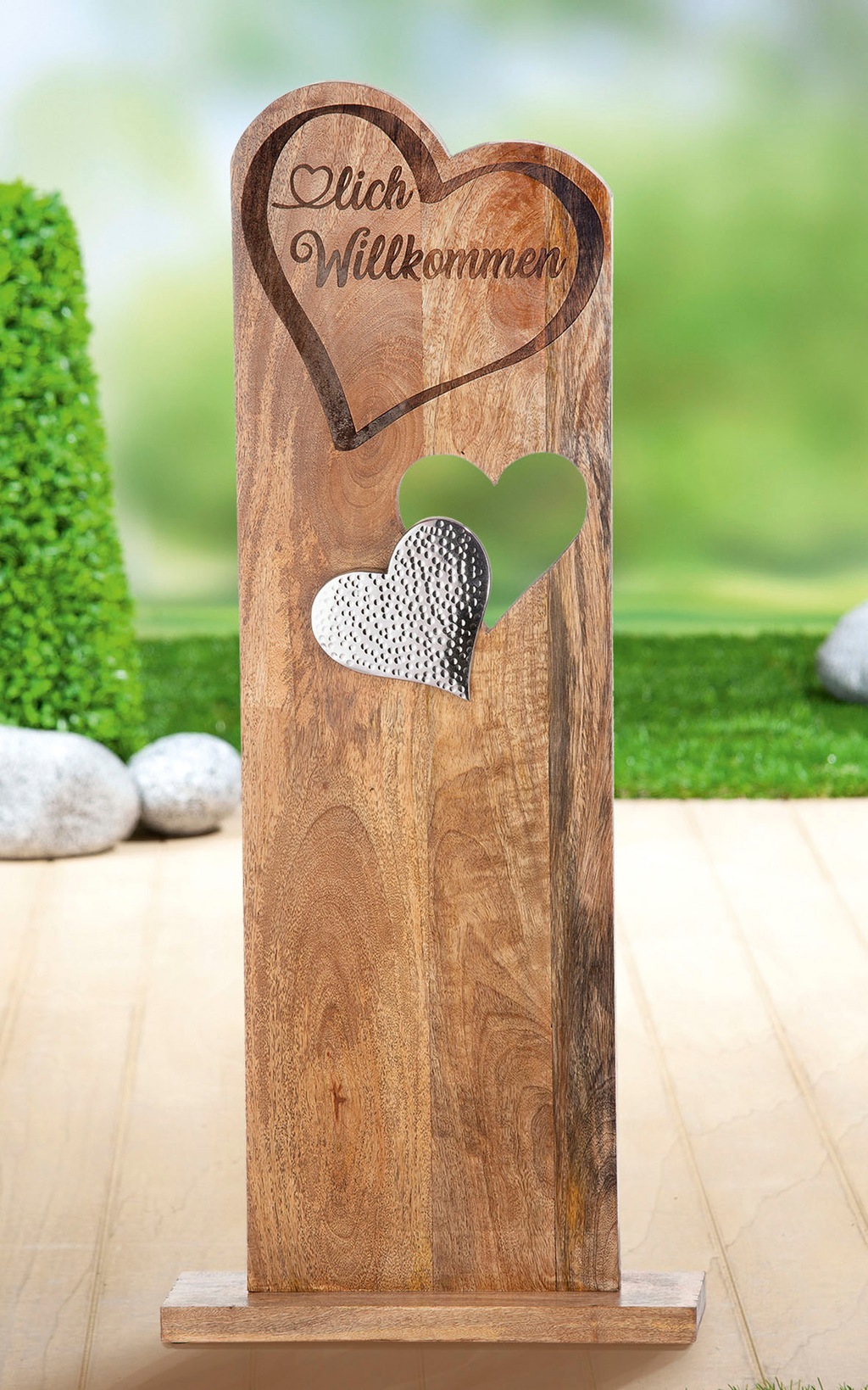 Bild von GILDE Holz Deko Standrelief XXL Herz - lich willkommen - Dekoration Eingang Flur Diele - Naturfarben Höhe 86 cm
