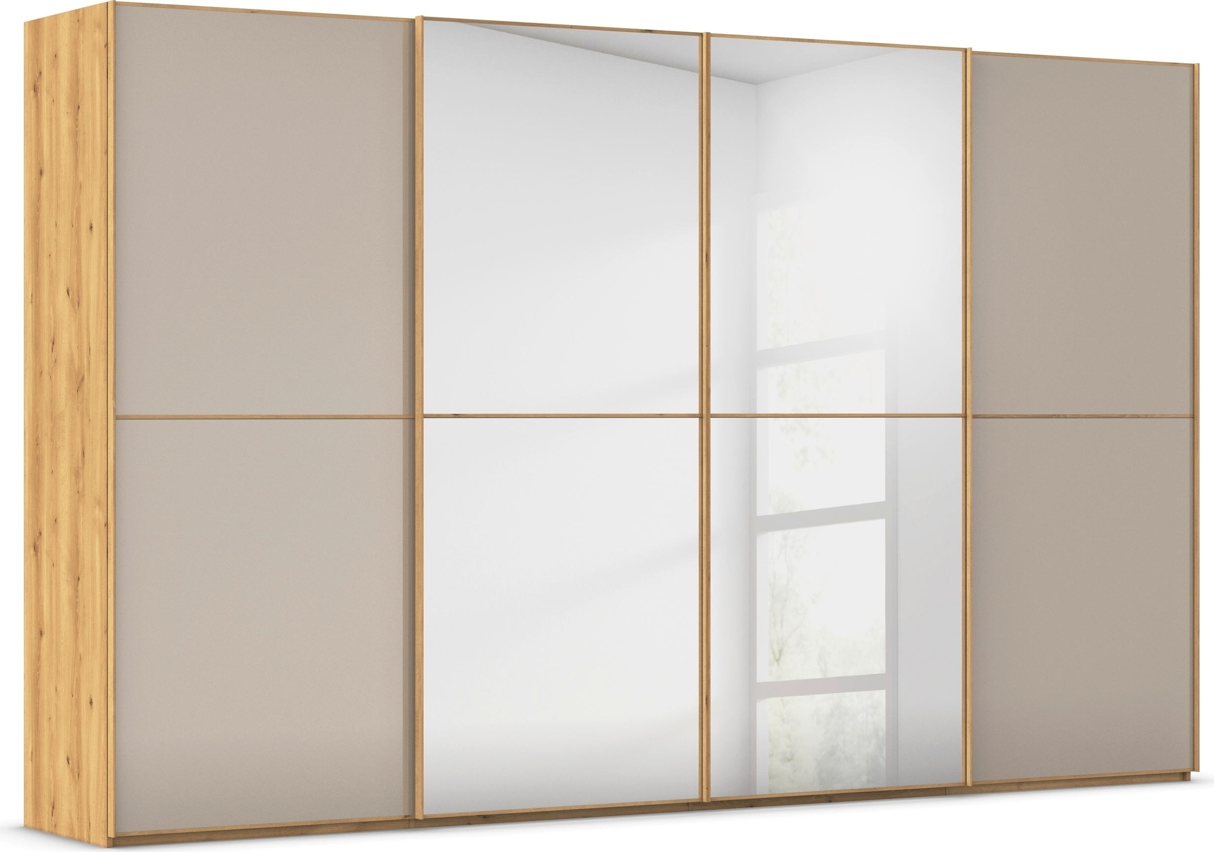 Bild von rauch Schwebetürenschrank "Scale-DUO", edle zweigeteilte Türen Spiegel/Glas-Mix 3 Zierleisten MADE IN GERMANY