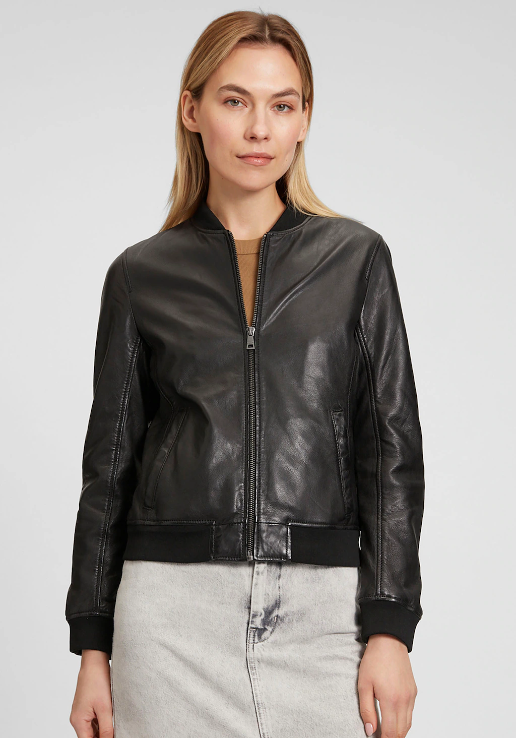 Bild von Mauritius Lederjacke "MWBjella", mit Stehkragen, Reißverschluss, Strickbündchen