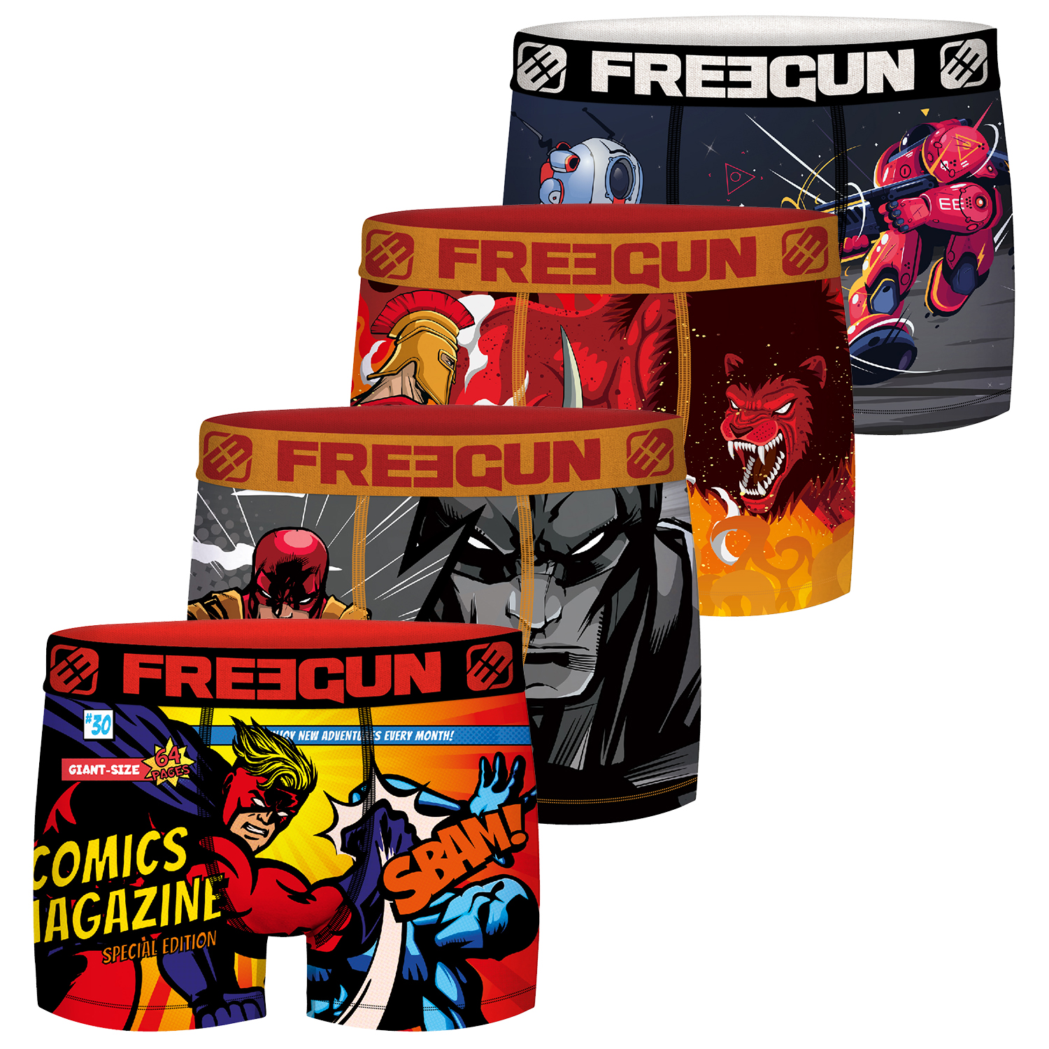 Bild von Freegun Boxershorts Herren Comic Print Trunks Regular Fit (4-St) ohne Eingriff mit Stretch