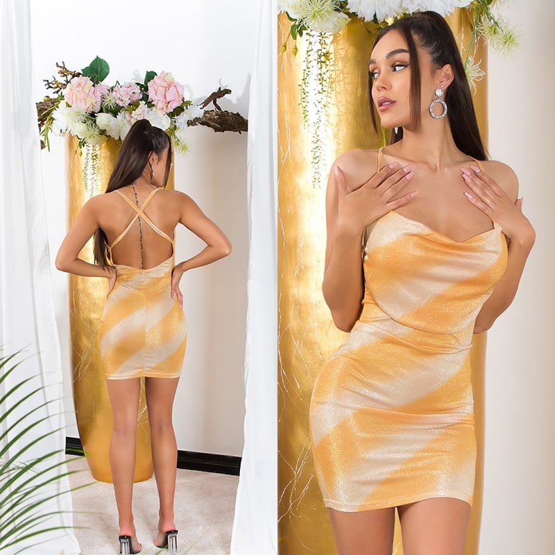 Bild von Printed Glitter Träger Wasserfall Minikleid Rückenfrei