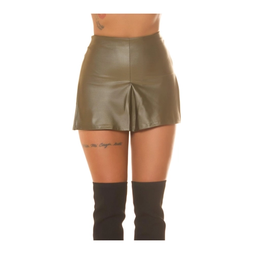 Bild von Koucla Damen Highwaist Leder Look Kunstleder Hotpants Shorts mit Minirock Skort - Modell 181732