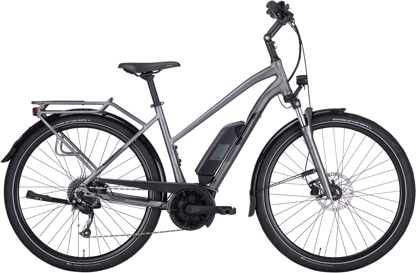 Bild von Damen E-Bike  Pegasus Solero E9 Performance trapez grau (Akkukapazität: Bosch 400 Wh / Rahmenh. Pegasus: 50 cm | Körpergrösse 160 - 170 cm)