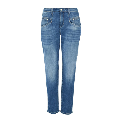 Bild von MAC Rich Carrot Mom Fit Jeans - Blau, authentischer Used-Look