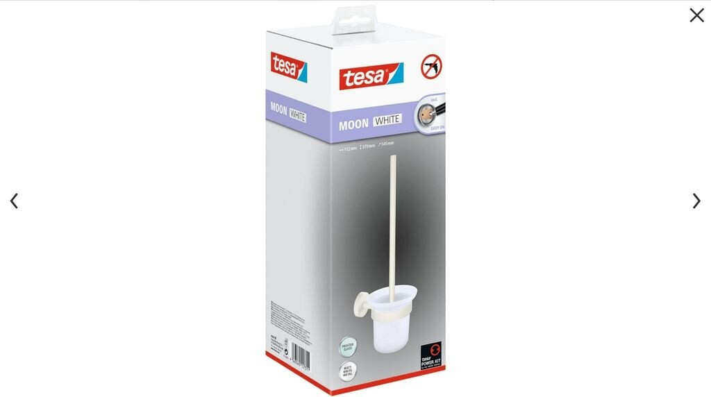 Bild von tesa MOON WHITE WC-Garnitur, Set mit Halter & WC-Bürste, matt weiß, satiniertes Glas - für Bäder im Industrial Style und moderne Badezimmer - bohrfrei, inkl. Klebelösung - 379 mm x 112 mm x 145 mm