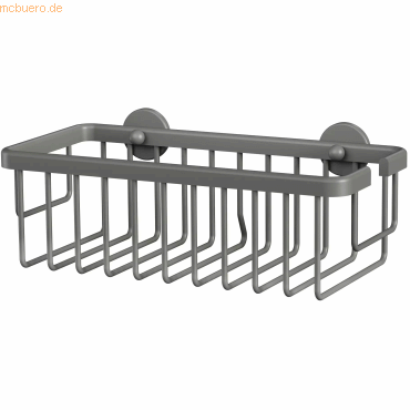 Bild von tesa MOON GREY Duschablage zur Wandmontage ohne Bohren, grau matt - einstöckig und extra tief - für Bäder im Industrial Style und moderne Badezimmer - mit Klebelösung - 250mm x 92mm x 125mm