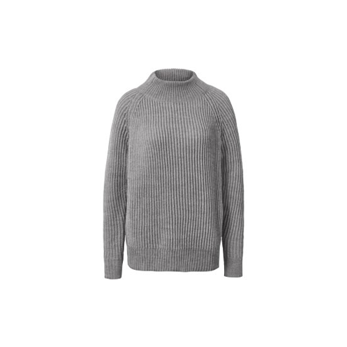 Bild von Strickpullover mit Stehkragen - Grau meliert