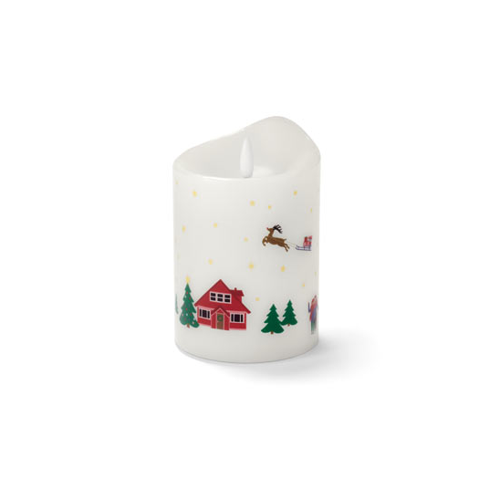 Bild von LED-Echtwachskerze mit winterlichem Motiv
