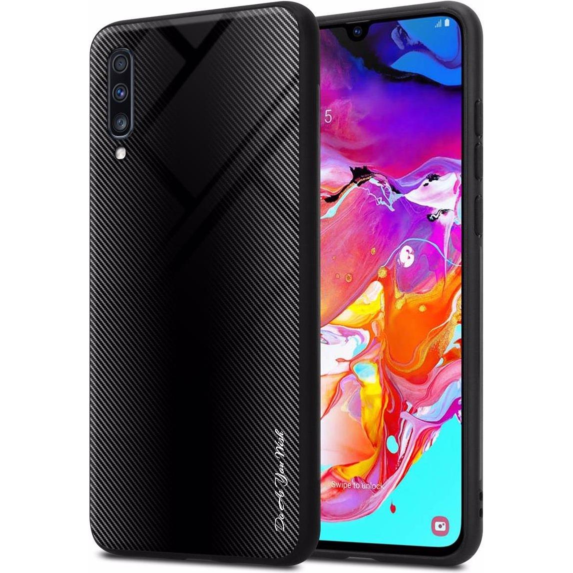 Bild von Cadorabo TPU Gestreiftes Glas Cover (Samsung Galaxy A70, Samsung Galaxy A70S), Smartphone Hülle, Schwarz