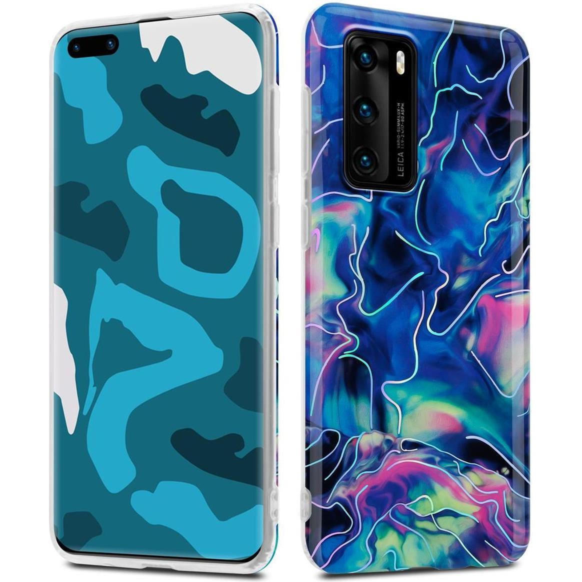 Bild von Cadorabo IMD TPU Bunter Marmor Cover (Huawei P40), Smartphone Hülle, Blau