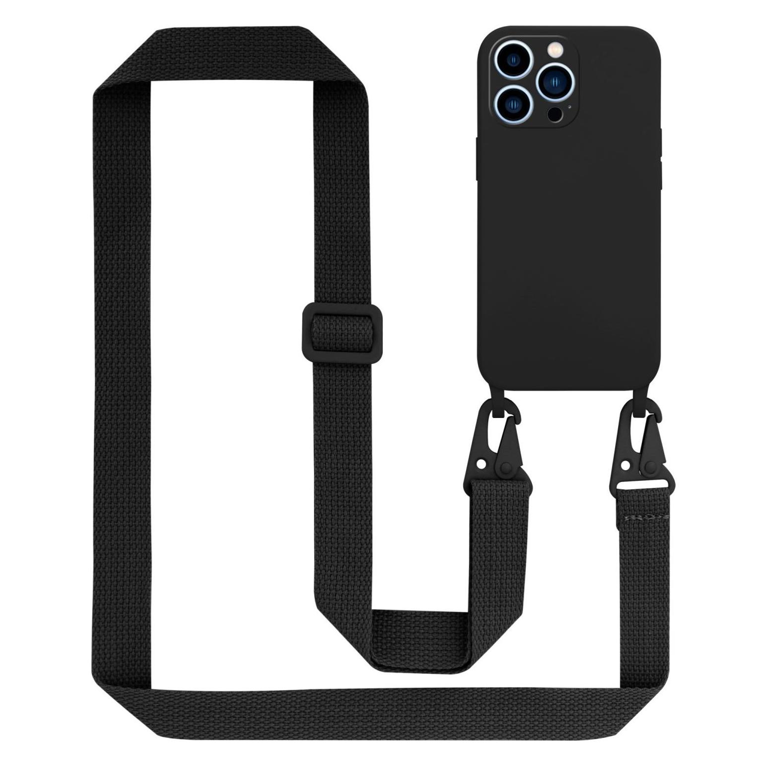 Bild von Apple Handykette für iPhone 13 PRO MAX Silikon Schutzhülle mit längen verstellbarer Kordel LIQUID SCHWARZ