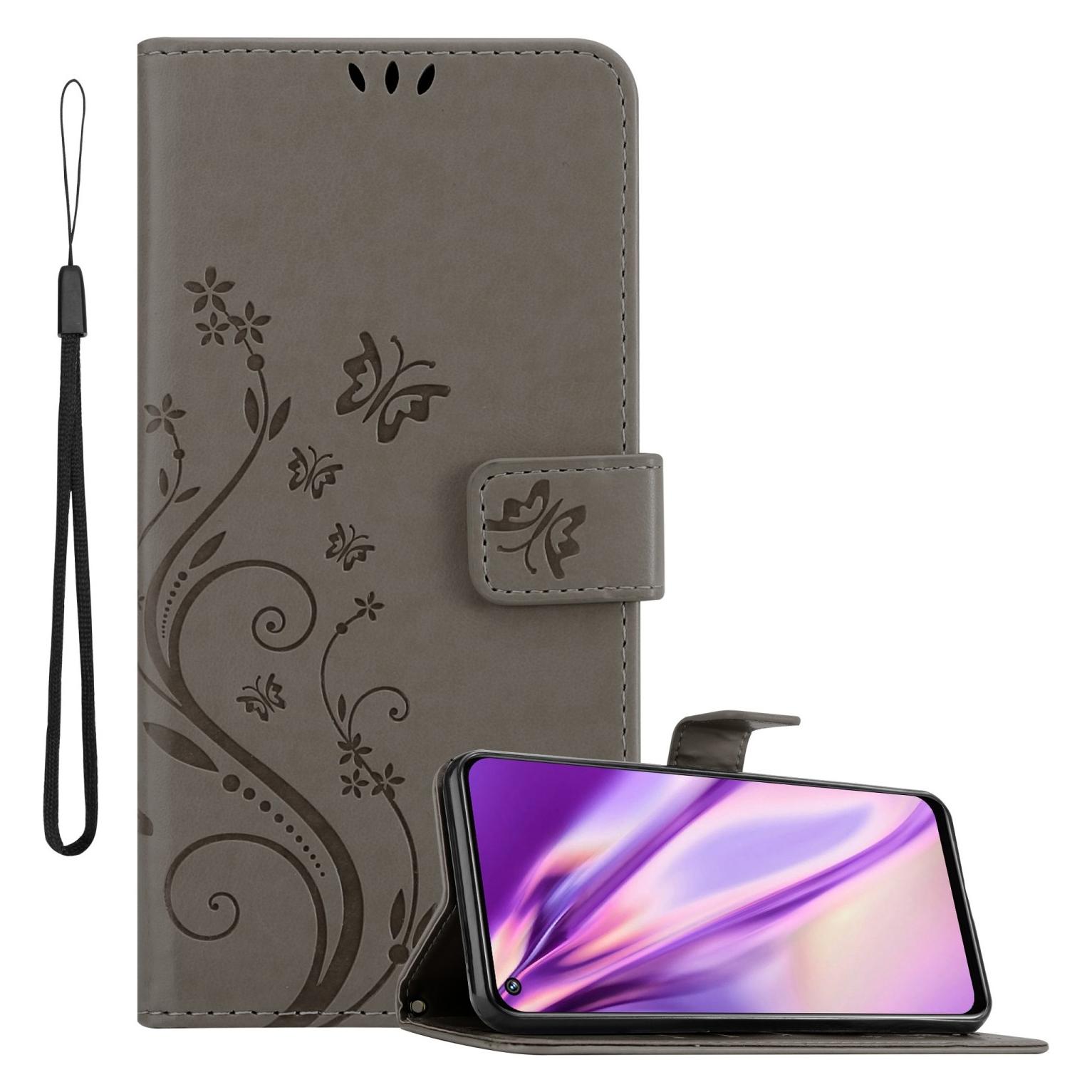 Bild von Cadorabo Flower Book Hülle für Realme 9 5G / 9 PRO / V25 / Q5 / OnePlus Nord CE 2 LITE 5G (Vivo V25, Realme 9 Pro+, OnePlus Nord CE 2 Lite 5G), Smartphone Hülle, Grau