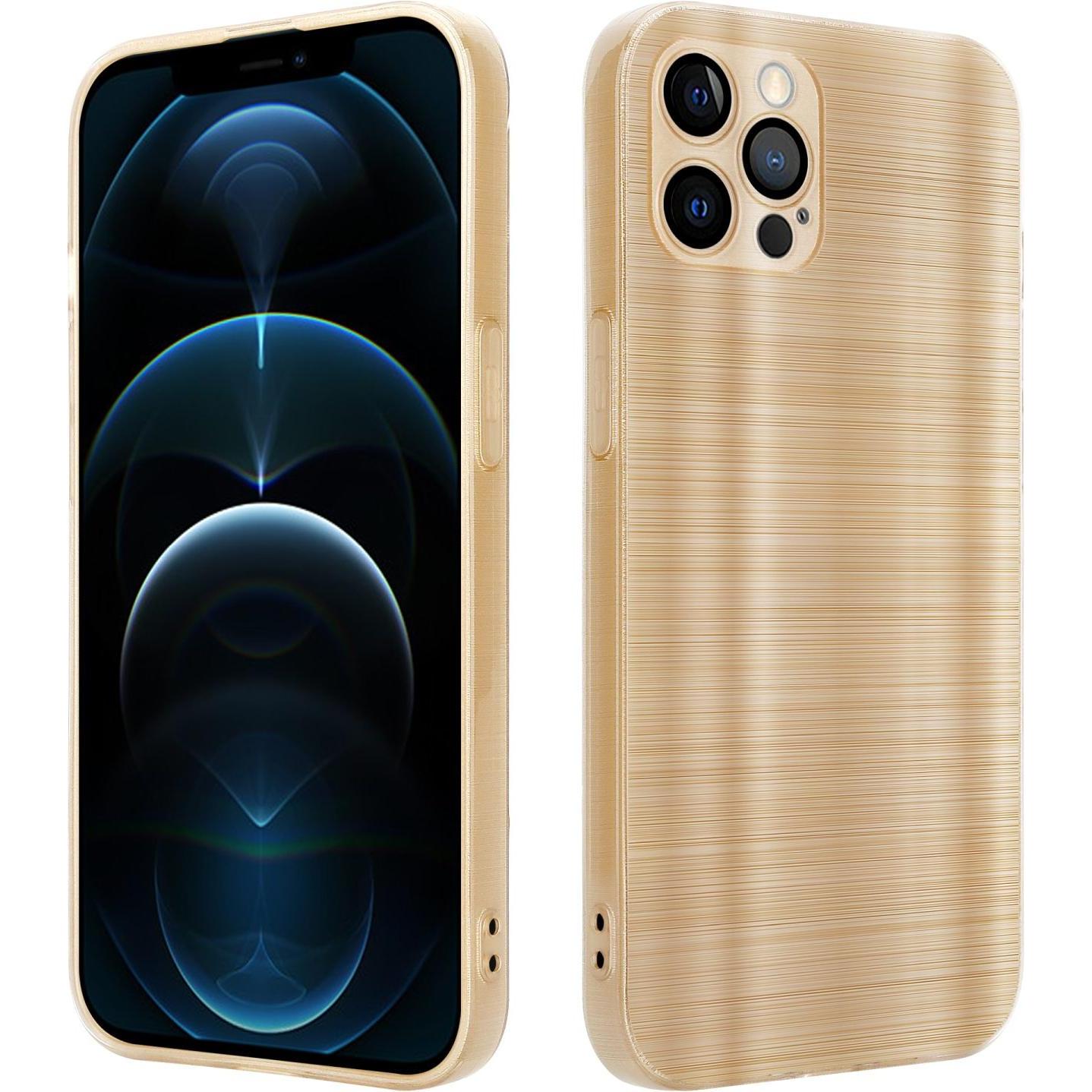 Bild von Cadorabo Hülle für Apple iPhone 12 PRO MAX im TPU Brushed Kameraschutz LM160 Style (Apple iPhone 12 Pro Max), Smartphone Hülle, Gold