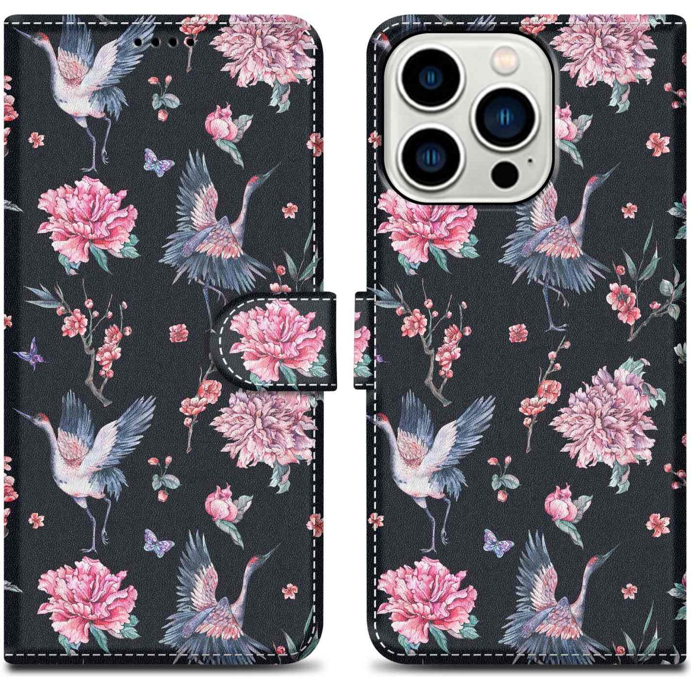 Bild von Cadorabo Hülle für Apple iPhone 14 PRO MAX im Book Print Style (Apple iPhone 14 Pro Max), Smartphone Hülle, Schwarz