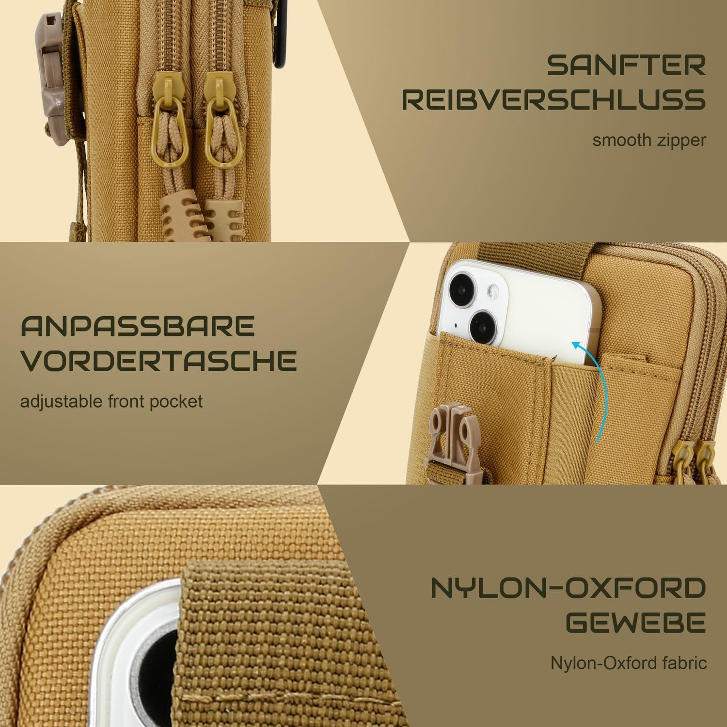 Bild von Cadorabo Taktische Handytasche in Uni BRAUN -Molle-EDC-Tasche kompatibel mit LG Optimus L7 mit Schultergurt -Handyhalter, Militär Gürteltasche, Hüfttasche