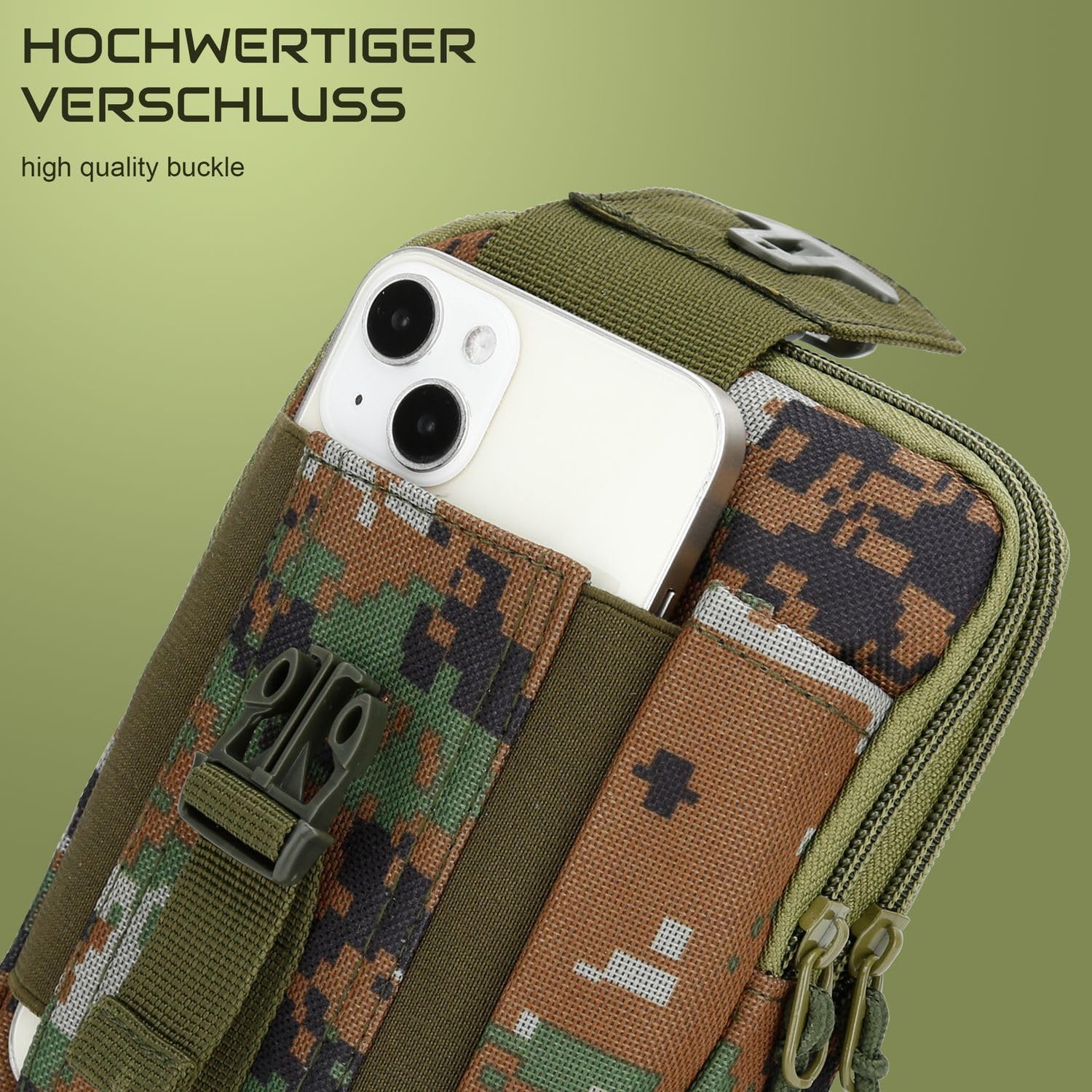 Bild von Cadorabo Taktische Handytasche in Camouflage GRÜN -Molle-EDC-Tasche kompatibel mit ZTE Blade V9 mit Schultergurt -Handyhalter, Militär Gürteltasche, Hüfttasche