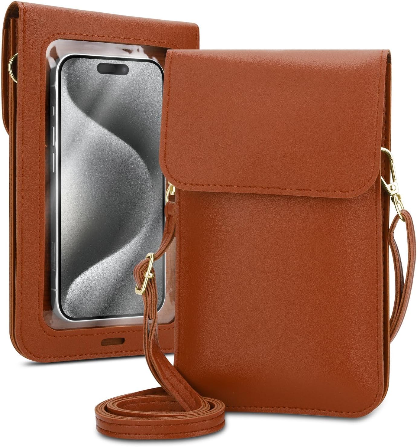 Bild von Cadorabo Handytasche zum Umhängen kompatibel mit Doogee X96 / X96 PRO-kleine Handtasche mit Handyfach und Sichtfenster, Handy Umhängetasche Mini für X96 / X96 PRO, 2 Fächer, PULeder, Damen, BRAUN