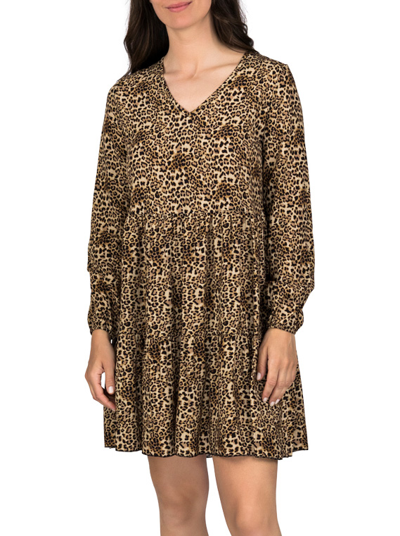 Bild von DENIMFY Sommerkleid Damen Kleid DFIda A-Linie langarm Freizeitkleid mit V-Ausschnitt aus 100% Viskose