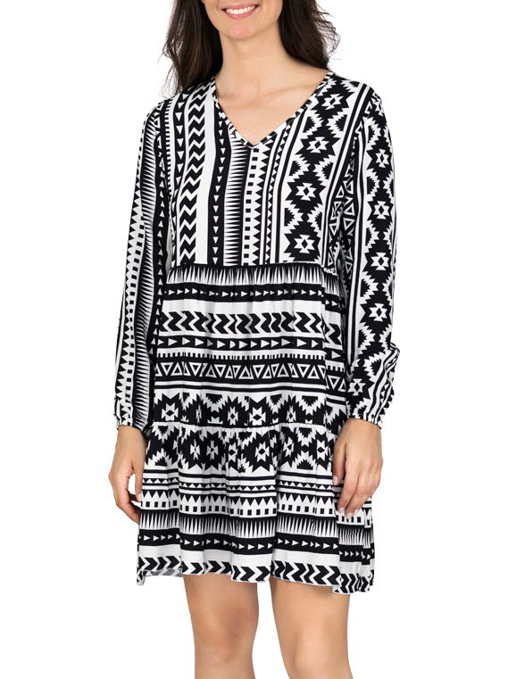 Bild von DENIMFY Sommerkleid Damen Kleid DFIda A-Linie langarm Freizeitkleid mit V-Ausschnitt aus 100% Viskose