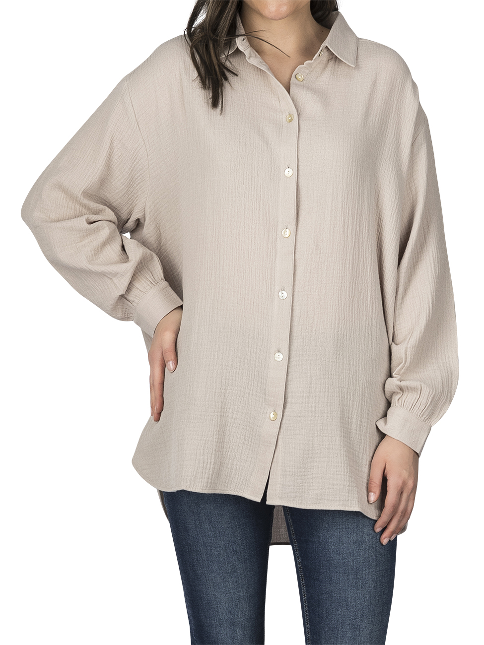 Bild von DENIMFY Hemdbluse Damen Bluse DFMathilda Oversize Fit Basic Musselin Hemd aus 100% Baumwolle