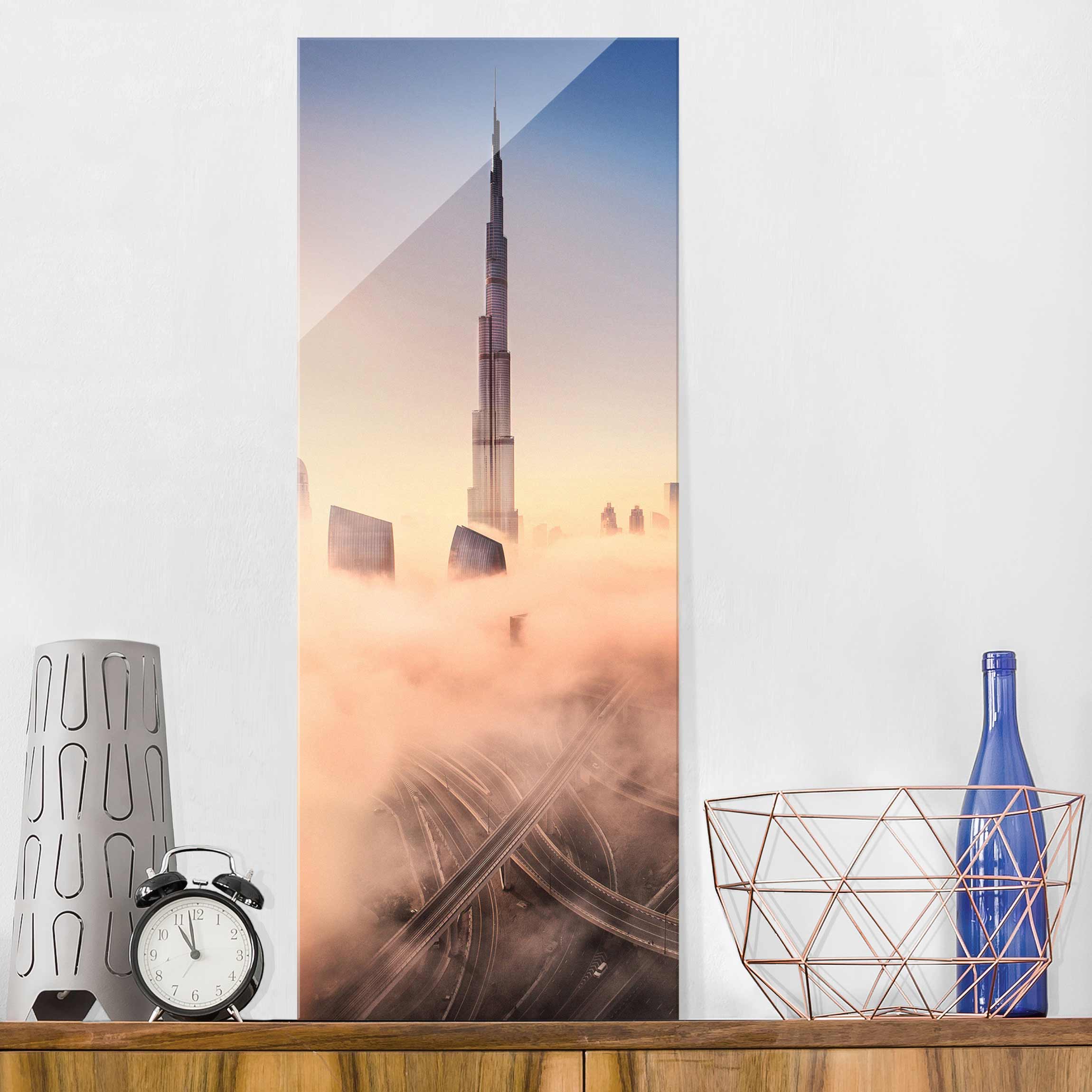 Bild von Glasbild Architektur & Skyline Himmlische Skyline von Dubai