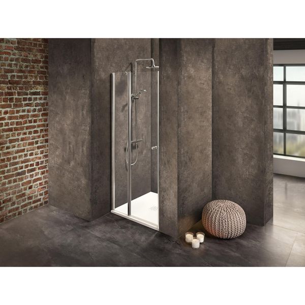 Bild von Dusbad, Duschkabine + Duschwand, Duschkabine/ Duschabtrennung Vital 2 Pendeltür an Festteil für Nischendusche (75 cm, 75 cm)