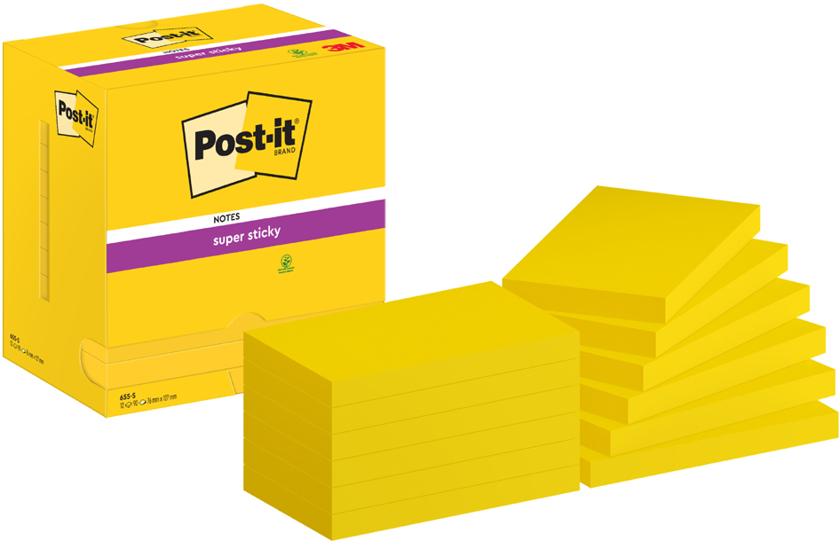 Bild von Post-it, Haftnotiz, Super Sticky Notes Haftnotizen, 127 x 76 mm, gelb (76 x 127 mm)
