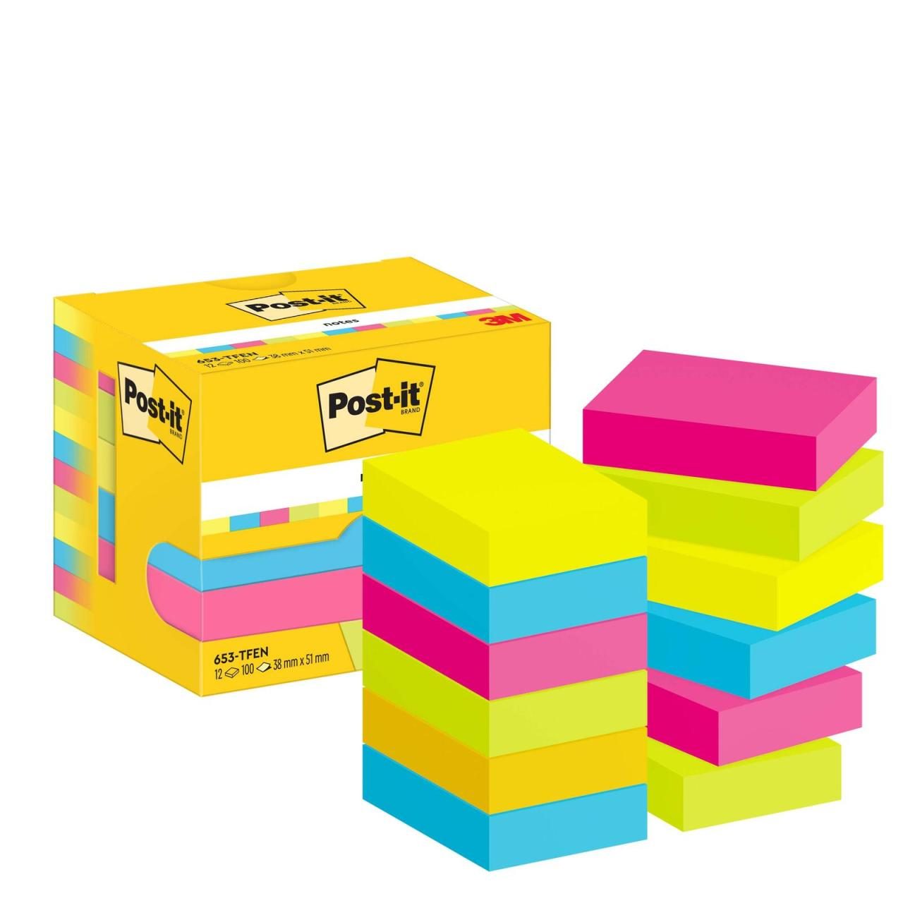 Bild von 4x Post-it, Haftnotiz, Active Collection Haftnotizen Standard 653TFEN farbsortiert 12 Blöcke (38 x 51 mm)