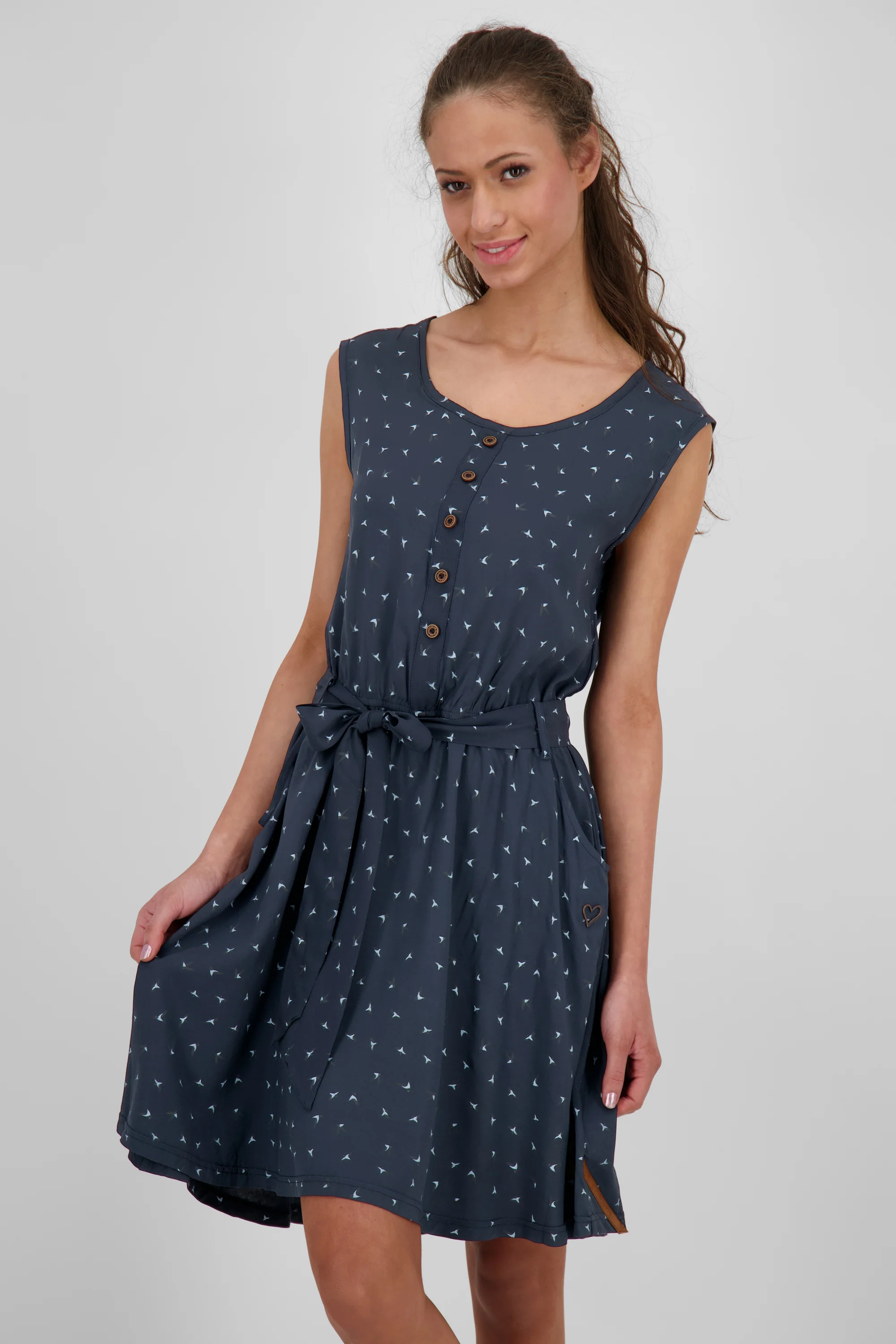 Bild von Feminines Damenkleid ScarlettAK B mit Bindegürtel Dunkelblau
