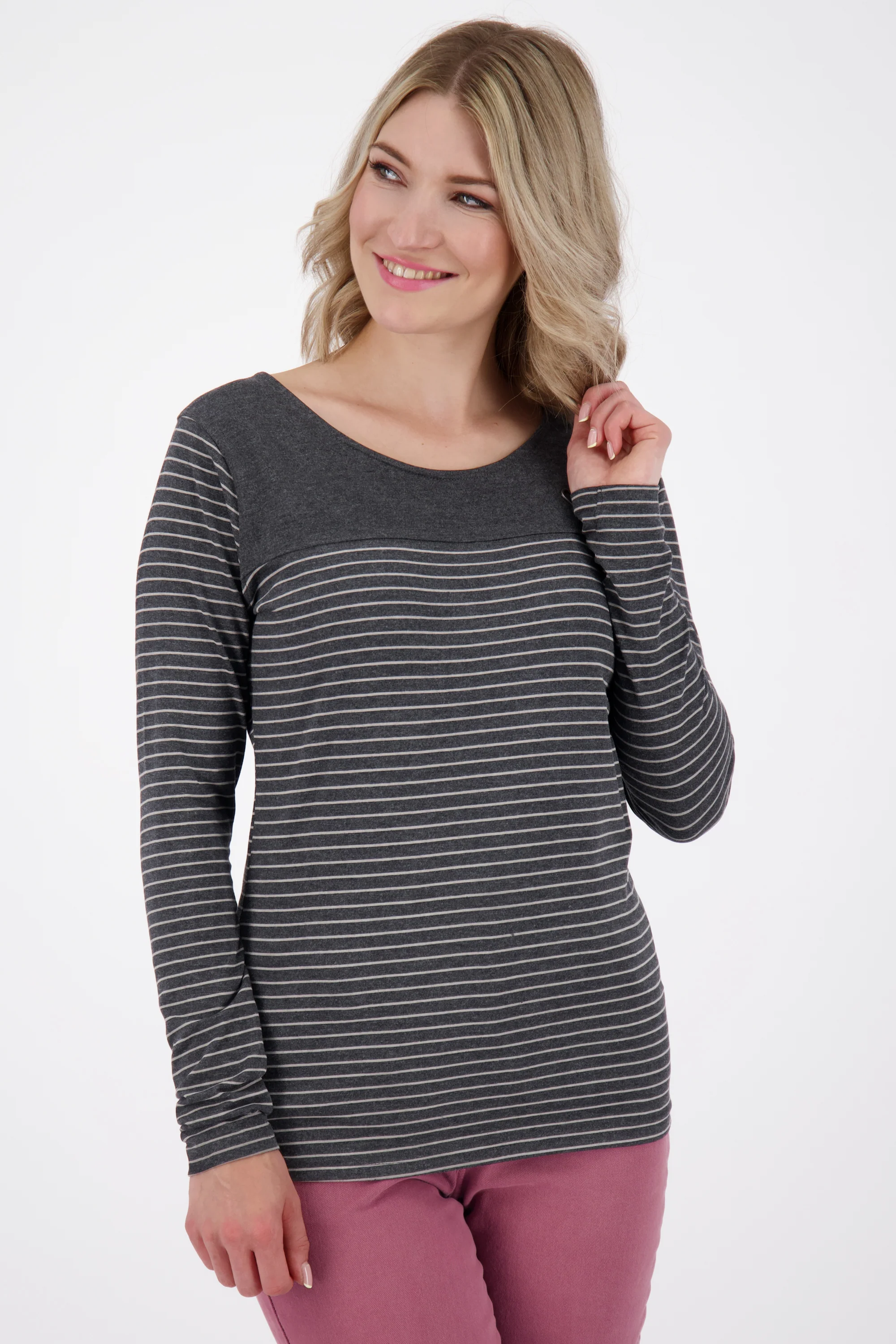 Bild von InesAK Z Langarmshirt Damen mit Streifen Schwarz