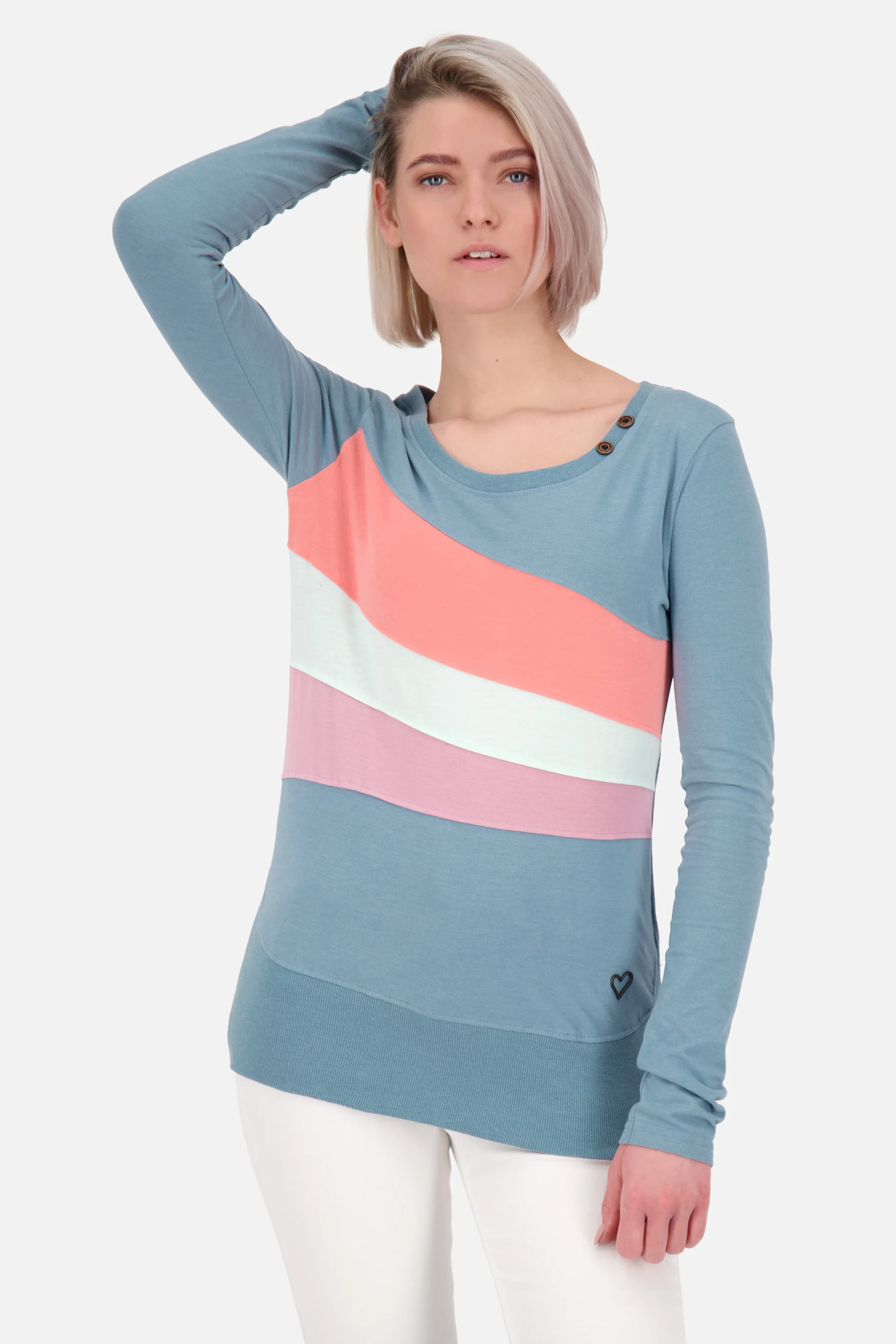 Bild von CliaAK A Langarmshirt Damen: Colourblocking-Streifen für einen einzigartigen Look Grau