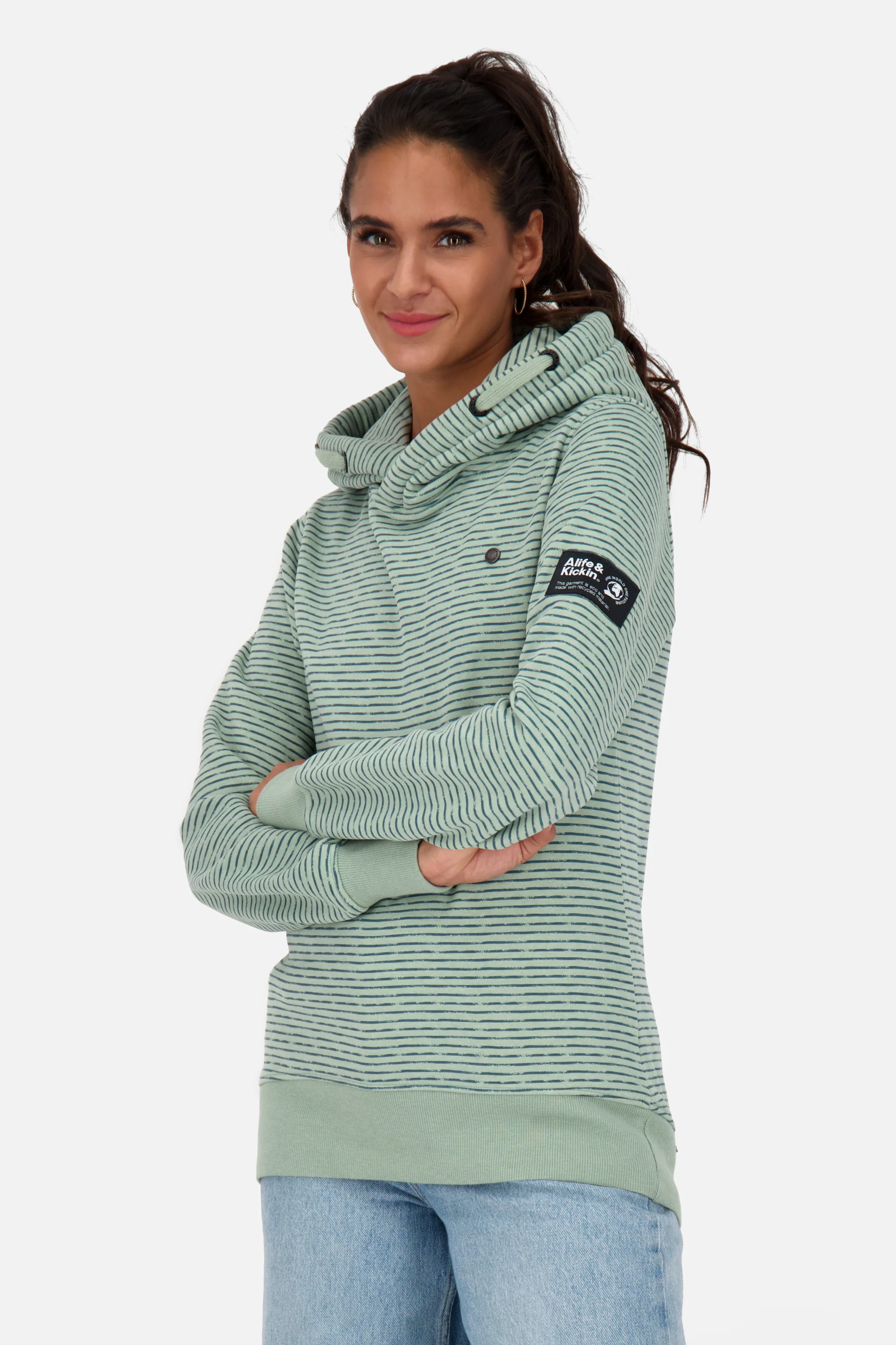 Bild von Kapuzenpullover Damen SarinaAK Z im Streifendesign Hellgrün