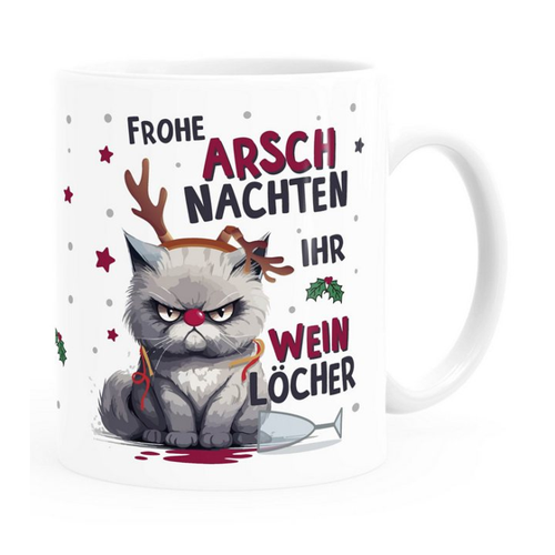 Bild von MoonWorks Tasse - Kaffee-Tasse Weihnachten Katze Frohe Arschnachten