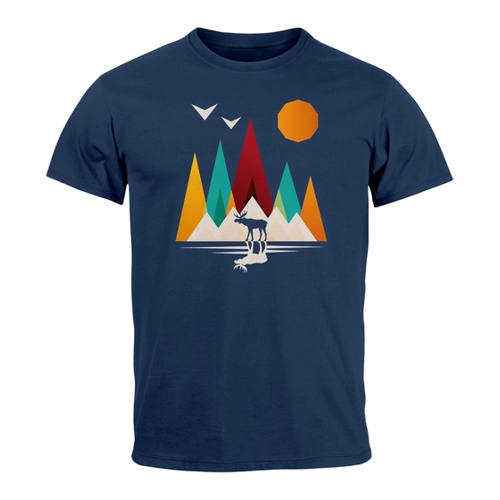 Bild von Neverless® Herren T-Shirt Berge Elch Polygon – Stilvolle Outdoor-Bekleidung für Männer