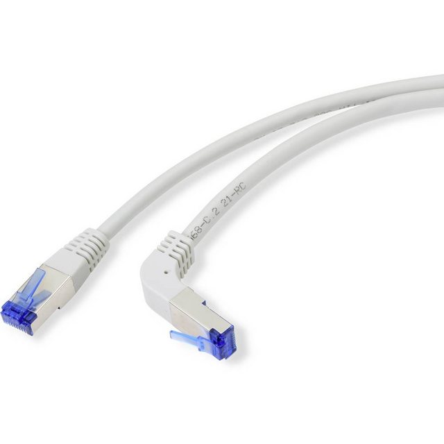 Bild von Renkforce RF-4892540 RJ45 Netzwerkkabel, Patchkabel CAT 6a S/FTP 15.00 m Grau 90° nach unten gewinkelt 1 St.