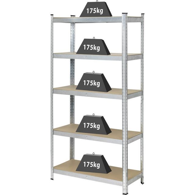 Bild von TOOLCRAFT TO-7863108 Schwerlastregal 175kg (B x H x T) 900 x 1800 x 400mm Metall, MDF galvanisch ver